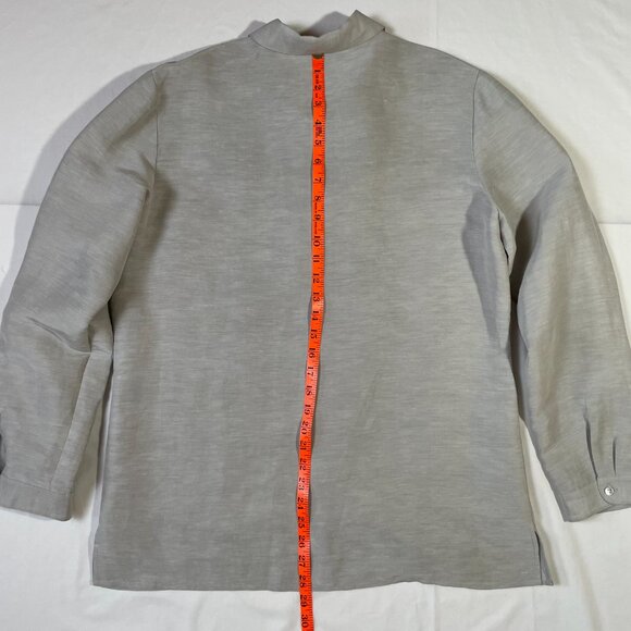 Liz Claiborne Silk Linen Tunic Blouse Size 14 Moss Gray Green Long Sleeve - Picture 8 of 12